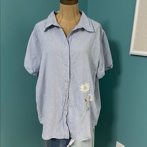 Victoria Jones Woman Blue and White gingham Short Sleeve Button Down Shirt